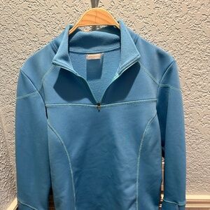 Athleta Fleece Lined 1/4 Zip Pullover Top with Reflective Logo Back Pocket Large